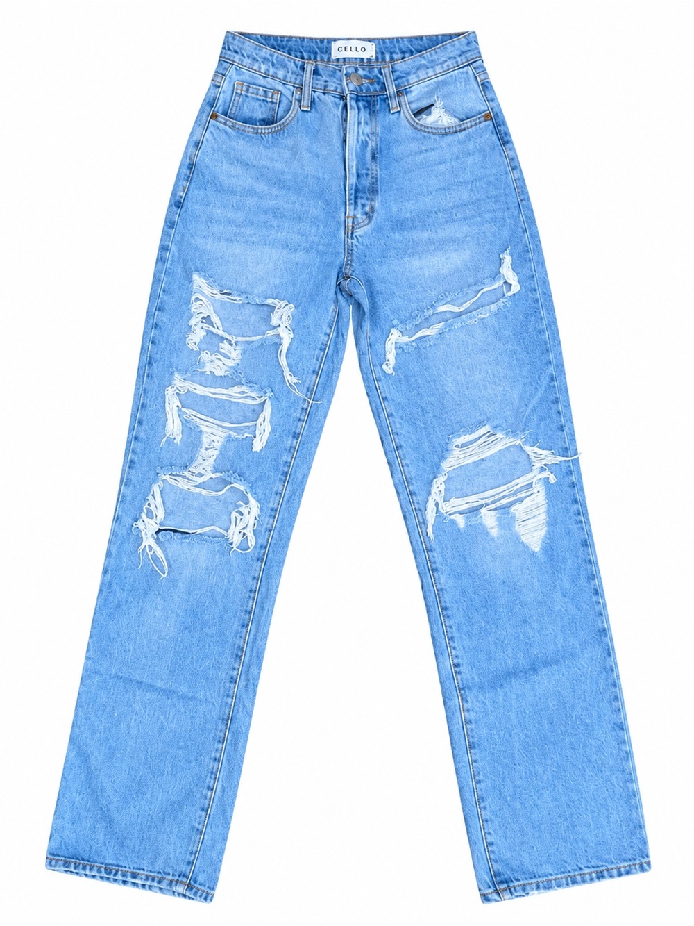 Cello 100% cotton Distressed Ripped Relaxed Straight Leg Jeans Size 3